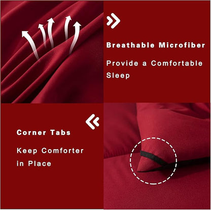 DOWNCOOL King Size Comforter Set -All Season Bedding Comforters Sets with 2 Pillow Cases -3 Pieces Bed Set Down Alternative King Bedding Set -Red/Black King Comforter Set(102"x90")