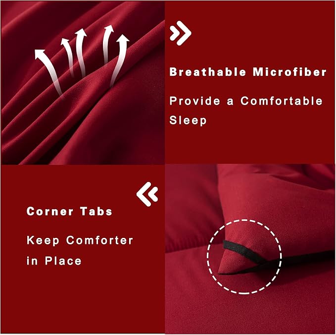DOWNCOOL Twin Comforter Set -All Season Bedding Comforters Sets with 1 Pillow Case -2 Pieces Bed Set Down Alternative Comforter Set -Red/Black Twin Bedding Sets(64"x88")