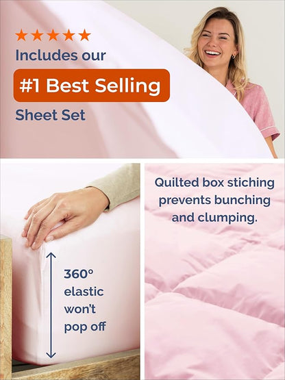 King Comforter Set - 3 Piece Bed Set for All Seasons - 1 Soft Quilted Comforter w/ Corner Tabs & 2 Pillow Shams - Comfy & Breathable - Premium Down Duvet Insert - Oeko-TEX - King Size, Lavender Pink