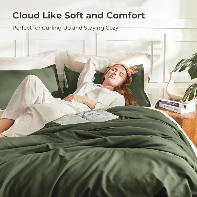 Litanika Comforters Olive Green Oversized Queen Size, 3 Pieces Lightweight Solid Bedding Comforter Set, All Season Fluffy Bed Set (98x98In Comforter & 2 Pillowcases)