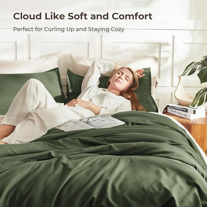 Litanika Oversized King Comforter 128x120, 3 Pieces Olive Green Lightweight Solid Bedding Comforter Set, All Season Fluffy Bed Set (1 Comforter & 2 Pillowcases)