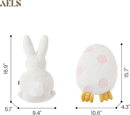AELS Easter Egg & Bunny Throw Pillows, Set of 2, Cute Bunny and Egg-Shaped Decorative Pillows, Easter Holiday Decor for Sofa Couch Living Room Bedroom Nursery, White