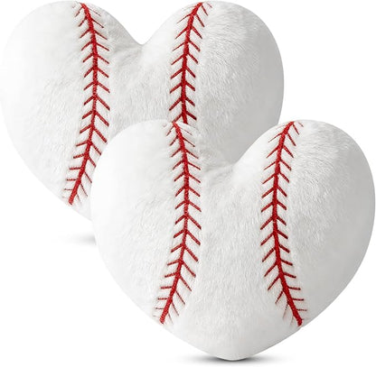 2Pcs Baseball Throw Pillow, 11 in Soft Embroidered Fluffy Baseball Pillow, Stuffed Plush Heart Shape Baseball Pillow for Bedrooom Couch Bed Decoration, Gift for Baseball Lover Player Team