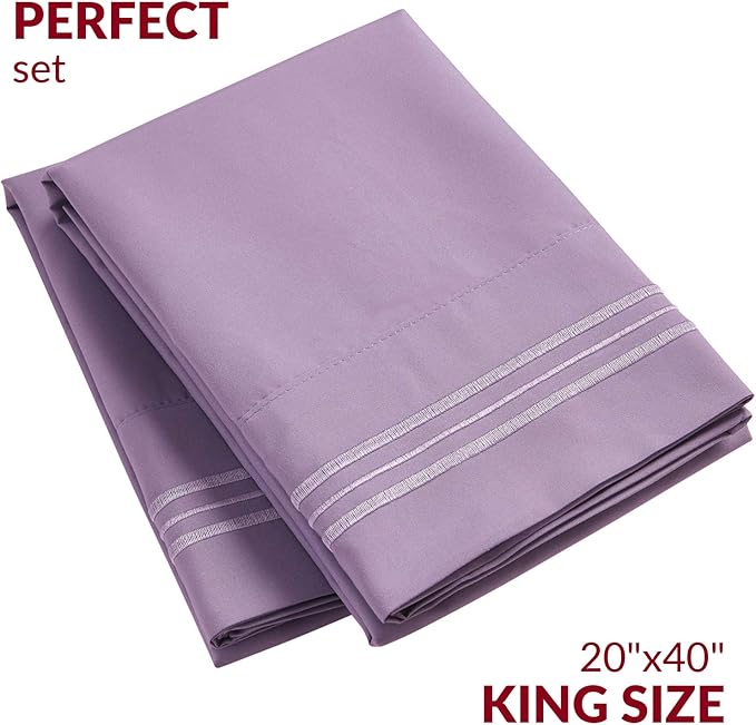 Mellanni Pillow Cases - Luxury, Extra Soft, Cooling Pillow Covers - 2 PC Iconic Collection Pillowcases - Envelope Closure (King 20" x 40", Violet)