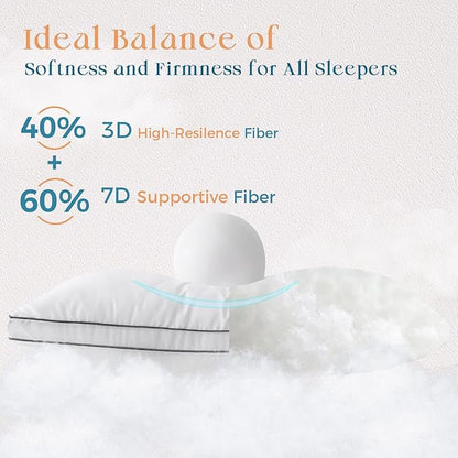 MUXHOMO Bed Pillows Queen Size Set of 2, Gusseted Sleeping Pillows for Side, Back, and Stomach Sleepers, Hotel Quality, Oeko-Tex Certified Fluffy Supportive Down Alternative Filling, White, 2 Pack