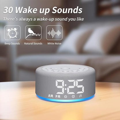 【3 in 1】 Sound Machine Alarm Clock Night Light White Noise Machine with 30 Sleeping Sounds for Baby Kids Adults 32 Level Volume Auto Off Timer Memory Function Digital Clock with 30 Wake Up Sounds