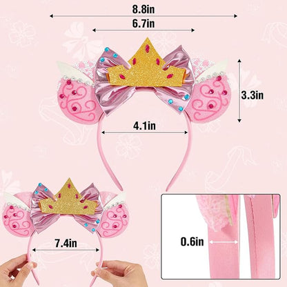 Mouse Ear Headbands,Sparkle Mouse Ears Headband for Women Girls Cartoon Princess Costume Cosplay Decoration (Pink Princess)
