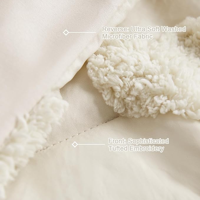Tufted Comforter Set Full Size Beige Heart Boho Tufted Textured Bedding Set 3 Pieces Shabby Chic Embroidery Bed Set Soft Jacquard Comforter for All Season with 2 Pillowcases