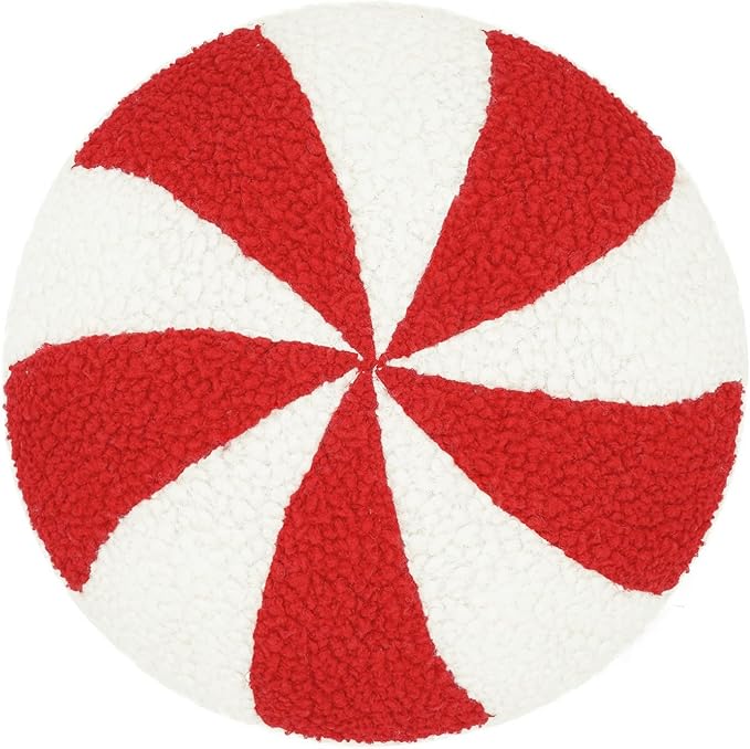 Christmas Candy Cane Pillow Red and White Plush Decorative Throw Pillow Soft Fabric Peppermint Shaped Cushion for Holiday Sofa Bedroom Christmas Decor (Round)
