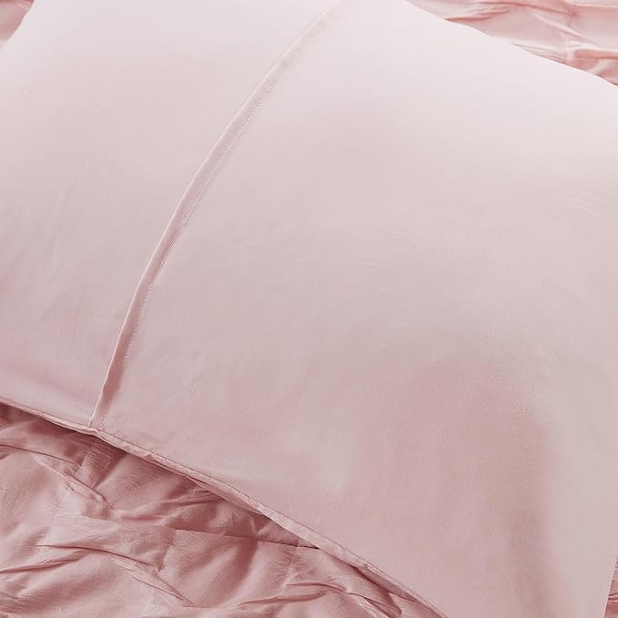 Comfort Spaces Twin/Twin XL Comforter Set for College Ogee Ruched Crinkle Texture Breathable Comforter Set Twin Dorm All Season Lightweight Bedding Set Shabby Chic Décor Pilow Pink 3 Piece