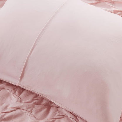 Comfort Spaces Twin/Twin XL Comforter Set for College Ogee Ruched Crinkle Texture Breathable Comforter Set Twin Dorm All Season Lightweight Bedding Set Shabby Chic Décor Pilow Pink 3 Piece