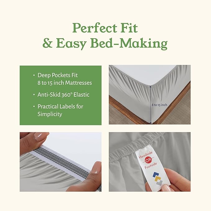 California Design Den Full Size Sheets Set - Soft 100% Organic Cotton Sheets with Deep Pockets, Crisp Percale, Breathable and Durable Bedding Set - Light Grey