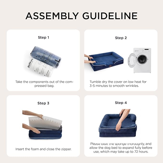 Bedsure Orthopedic Dog Bed Medium Size Dogs - Washable Medium Dog Cat Bed Waterproof, Comfort Pet Couch Sofa with Washable Removable Cover, Pets Bed with Nonskid Bottom, Blue Navy, 28"