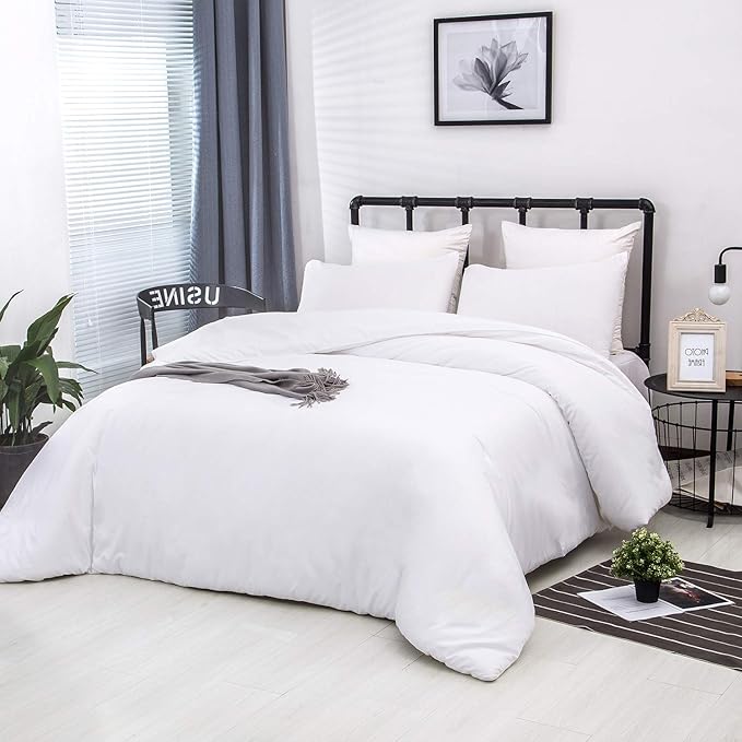CLOTHKNOW White California King Comforter Set 3Pcs White Bedding Comforter Sets All Season Plain Bed Comforter and 2 x Pillow Cases