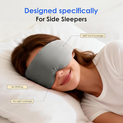 Weighted Eye Mask for Sleeping, Soft Minky Sleep Mask for Side Sleeper with Adjustable Buckle, 100% Blackout Design, Ideal for Meditation, Relaxation and Travel, Includes Storage Pouch (Gray)