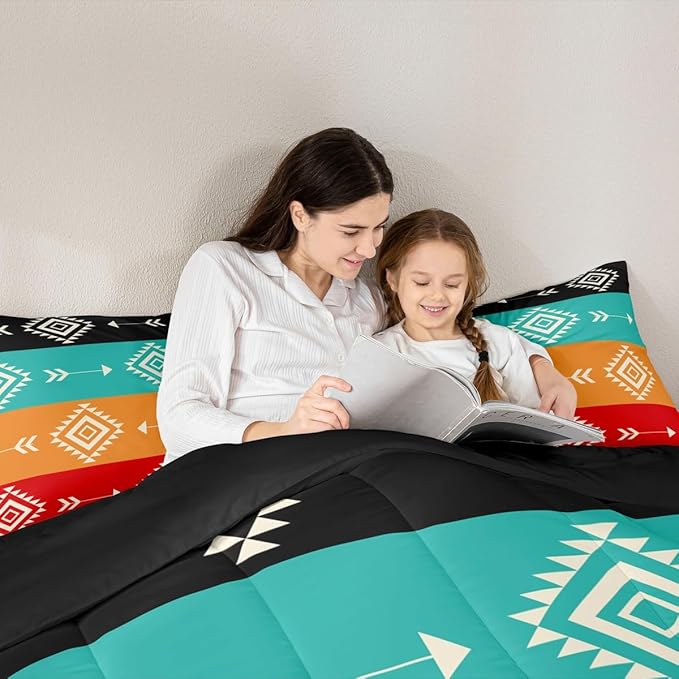 Feelyou Colorful Western Comforter Set Southwestern Aztec Tribal Bedding Set King Size for Kids Boys Girls Bohemian Duvet Quilt