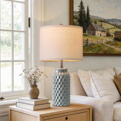 20.5" Ceramic Table Lamps Set of 2, Modern Farmhouse Boho Bedside Lamps for Bedroom, Nightstand Lamps for Living Room End Tables, Small Desk Lamps, Grey