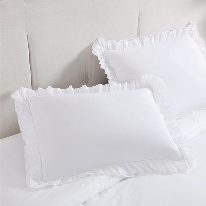 Shabby Chic® - King 3-Piece Comforter Set, Soft Cotton Bedding with Matching Shams, Romantic Ruffled Home Decor for All Seasons (Brette White, King)