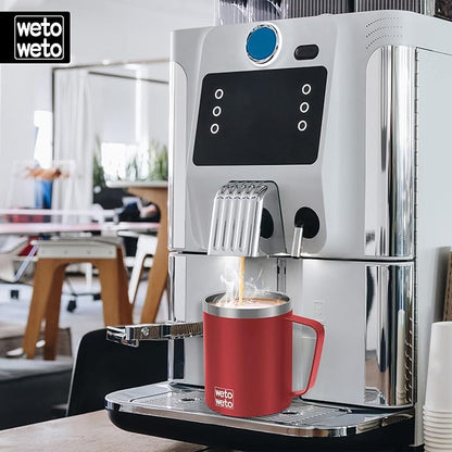 WETOWETO 14 oz Coffee Mug, Vacuum Insulated Camping Mug with Lid, Double Wall Stainless Steel Travel Tumbler Cup, Coffee Mugs Outdoor, Powder Coated Harvest Red