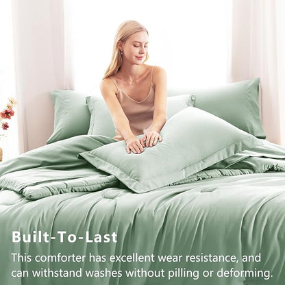 CozyLux Twin XL Comforter Set Sage Green, 5 Pieces Bed in a Bag Twin Extra Long Comforter Set with Sheets, 5PC Bedding Sets with Down Alternative Comforter, Sheets, Pillowcase & Sham for All Seasons