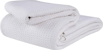 GLAMBURG 100% Cotton Thermal Blanket - Soft Waffle Twin Size, Breathable All Season Cotton Blanket, White