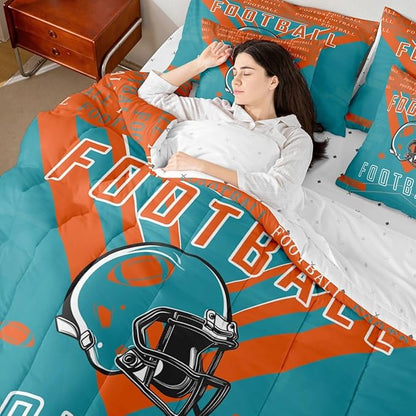 Feelyou Football 7 Pieces Comforter Sets Twin Size Rugby Sports Bedding Set for All Season Football City Bed in a Bag with Comforter, Sheets, Pillowcases & Cushion Cover