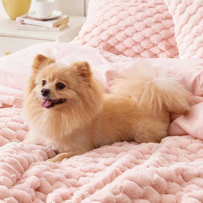BEDELITE Fluffy Twin Comforter Set - Pink Fleece Soft Comforter for Twin Size Bed, Luxury Warm Bedding Set for Winter, Fuzzy Bed Set 2 Pieces (1 Comforter, 1 Pillowcase)