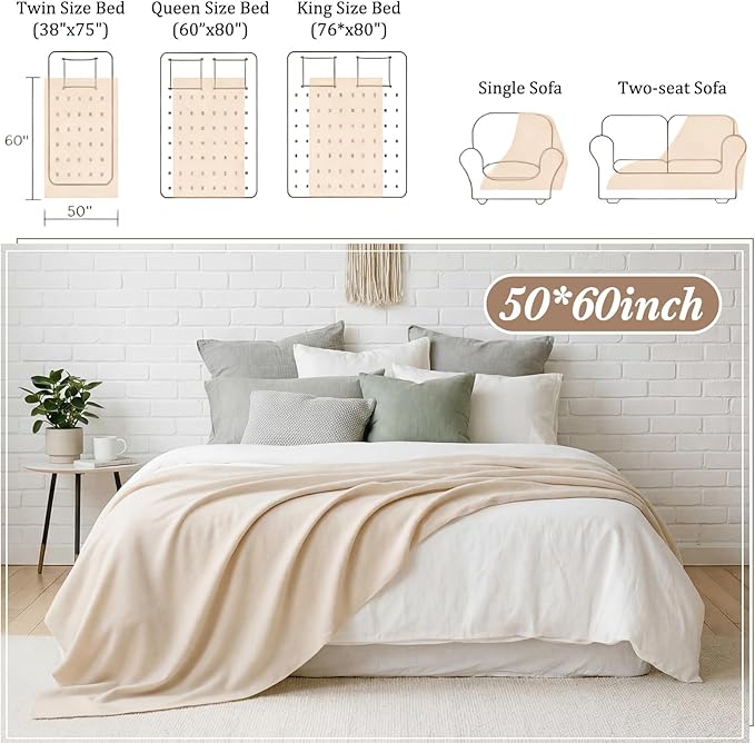 Kinlop Fleece Blanket Bulk 60 x 50 Inch Soft Lightweight Fleece Cozy Blanket Warm Throw Plush Pet Throw for Bed Couch Sofa Home Office Wedding Gifts Travel Camping(Beige Tones)