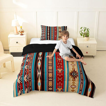 Aztec Bedding Set Ethnic Tribal Arrow Comforter Set,Vintage Southwestern Native Bohemian Quilt Twin,Western Star Duvet Insert Exotic Geometric Diamond Stripes Room Decor,Burnt Sienna Brown