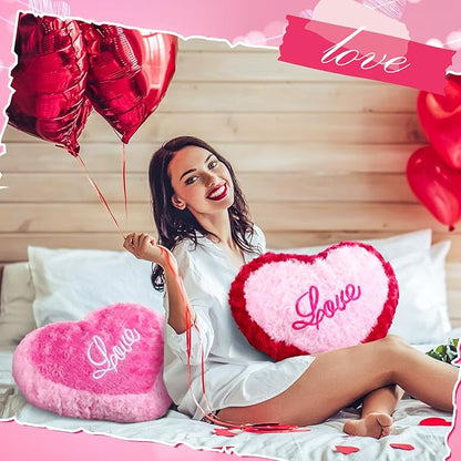 2 Pcs Valentine‘s Day Heart Pillows Soft Cute Pink Love Heart Shaped Decorative Plush Throw Pillows Red Pink Fluffy Pillow Aesthetic Coquette Room Decor for Gift Bed Sofa Couch Decor