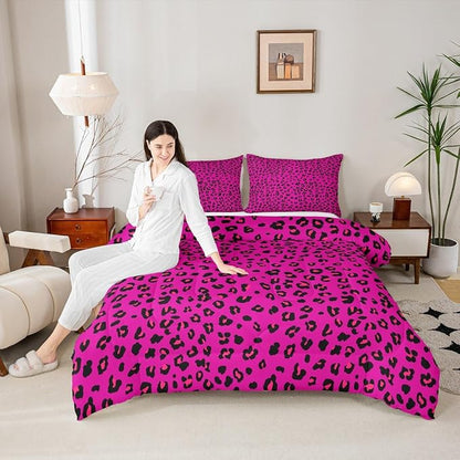Erosebridal Pink Leopard Print Queen Comforter Set | Cheetah Wild Animals Bedding Set for Women Room Decor Africa Leopard Comforter Safari Animals Duvet Insert,3 Piece with 2 Pillowcases