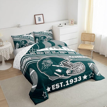 Feelyou Football Bedding Set Queen Size Boys Girls Rugby Sports Comforter Set Women Men Football City Duvet Quilt Bedroom Decor
