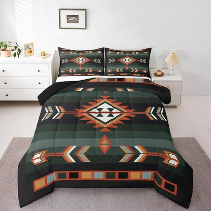 Erosebridal Southwestern Geometric Comforter Set Western Aztec Quilt Sets Boho Exotic Tribal Bedding Set King Rustic Farmhouse Home Decor Bohemian American Native Bed Set 2 Pillow Cases