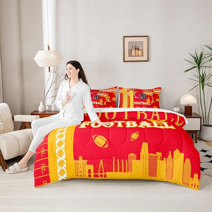 Feelyou Football 7 Pieces Comforter Sets Bedding Set for Boys Kids Teen Full Size Sports Theme Football City Bed in a Bag with Comforter, Sheets, Pillowcases & Cushion Cover