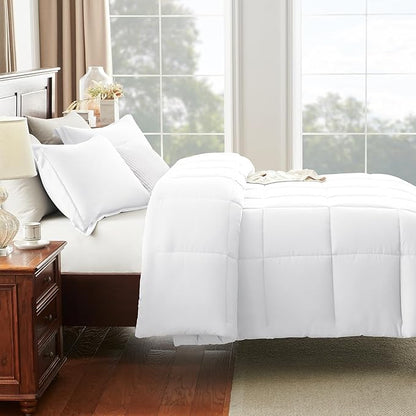 CozyLux California King Comforter Set White - 3 Pieces Cal King Box Stitched Quilted Bedding Sets, Soft Breathable Bed Sets for All Seasons with 1 Down Alternative Comforter and 2 Pillow Shams