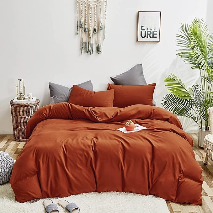 Pureant Burnt Orange Comforter Set Full Size Women Girls Terracotta Red Bedding Comforter Sets Rust Full Comforter Cotton Soft Boho Caramel Full Size Comforter Sets Reddish Orange Blankets Breathable