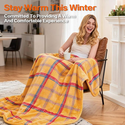 Electric Blanket Heated Twin, Soft Flannel 62"x84" Plaid Heating Blanket with 8 Hours Auto Off 10 Fast Heating Levels Machine Washable Sherpa Heated Blanket with Overheating Protection