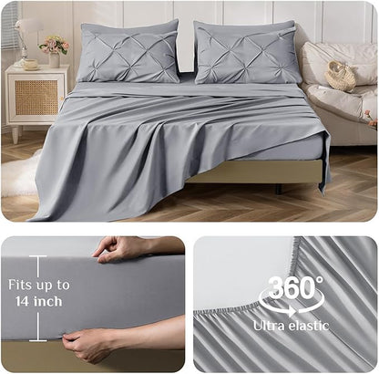 JOLLYVOGUE Queen Comforter Set 7 Pieces - Bed in a Bag Queen for All Season, Pintuck Bedding Comforter Sets with Comforter, Flat Sheet, Fitted Sheet and Pillowcases & Shams, Light Grey