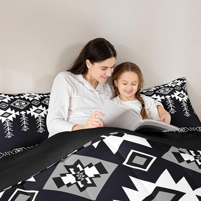 Erosebridal Western Aztec Bedding Set King Size for Boys, Boho Southwestern Comforter Set for Teens Adult Women American Native Down Comforter Vintage Ethnic Rustic Geometric Quilt, Black White
