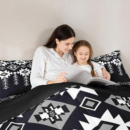 Erosebridal Western Aztec Bedding Set King Size for Boys, Boho Southwestern Comforter Set for Teens Adult Women American Native Down Comforter Vintage Ethnic Rustic Geometric Quilt, Black White