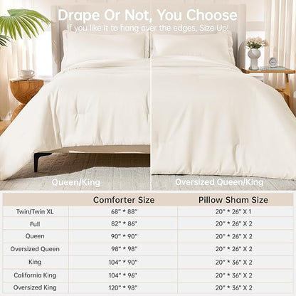 MUXHOMO California King Comforter Set, All Season Ultra Soft Down Alternative Bedding - 3 Piece Lightweight Bed Set Includes 1 Comforter (104"x96") and 2 Pillow Shams (20"x36"), Ivory