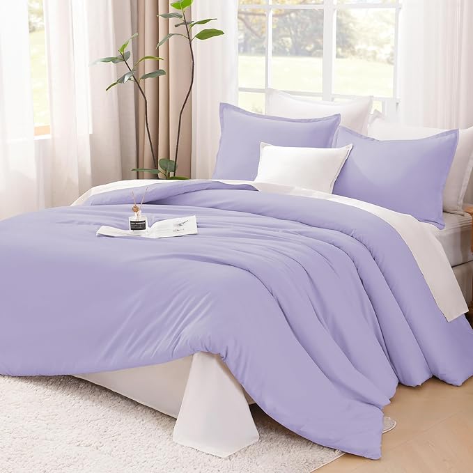 Litanika Comforters Twin XL Size Lavender, 2 Pieces Lightweight Solid Bedding Set & Collections, All Season Fluffy Bed Set (68x92 Inches Comforter & 1 Pillowcase)