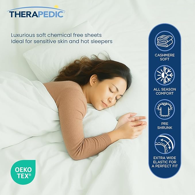 Therapedic 100% Egyptian Cotton King 6-Piece Sheet Set – Naturally Cooling & Breathable Sateen, Preshrunk Garment Wash, 16" Deep Pocket Fitted Sheet, Bonus Pillowcases, Soft & Durable - Sage