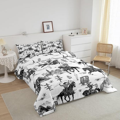 Feelyou Western Decor Comforter Toddler Size Wild Western Cowboy Cowgirl Comforter Set for Boys Girls Children Horse Desert Rodeo Cowboy Style Bedding Set Room Decor Grey Duvet Set 2Pcs