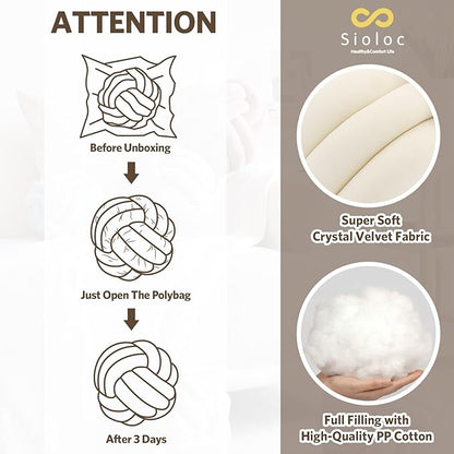 Sioloc Soft Knot Ball Pillows,Round Throw Pillow Cushion Home Decoration Plush Pillow,Throw Knotted Pillow Handmade Round Plush Pillow（10.6inches,Ivory）