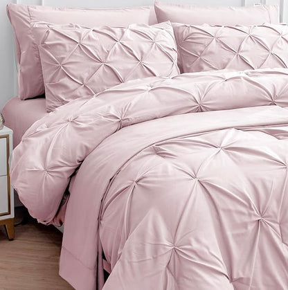 Pink Full Comforter Set – 7 Piece - Classic Pintuck Bed in a Bag - All-Season Full-Size Bedding with Comforter, Sheets, Pillowcases & Shams - Comfy, Perfect for College Dorms & Apartments – Sepia Rose | Dorm apt friendly, Cozy sleep surface, All season...