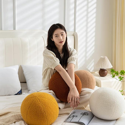 11.8 inch Ball Pillow Round Decorative Pillow Yellow Sphere Shaped Throw Pillows Soft Nordic Style Boucle Pillows Cushion for Bed Couch Living Sofa Room Decor