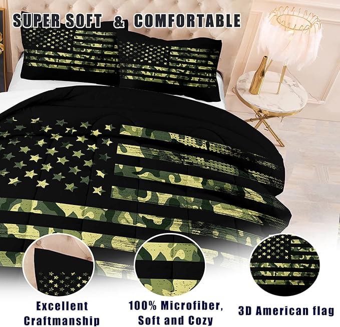 NINENINE American Flag Comforter Bedding Set Twin for Boys Teens,3D Camouflage American Flag Pattern Bedding Set,Black Comforter Set,Soft Microfiber Quilt with Matching Pillowcase#5032…