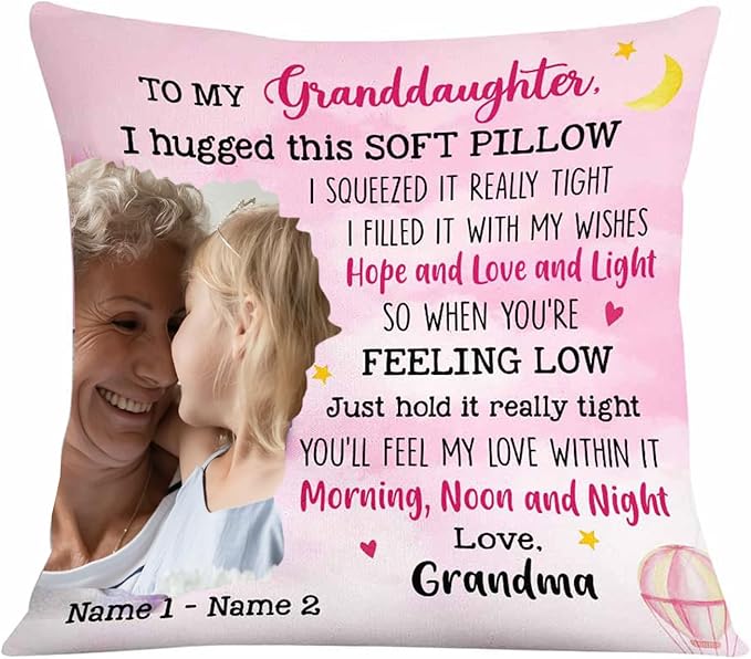 NAZENTI Personalized Granddaughter Pillow, Custom Photo Daughter Pillow, 14 Inch Square Throw Pillow, Polyester Fill, Pink, Solid Color, Christmas Theme, Plush, Indoor Use