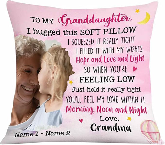 NAZENTI Personalized Granddaughter Pillow, Custom Photo Daughter Pillow, 14 Inch Square Throw Pillow, Polyester Fill, Pink, Solid Color, Christmas Theme, Plush, Indoor Use